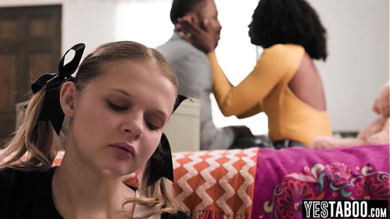 Tiny stepdaughter gets her hairy teen pussy plowed by her big dick black stepdad